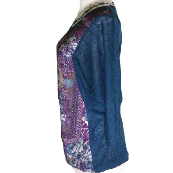 ONE WORLD Cross Stitch Look Patterned Top Small - Picture 2 of 6